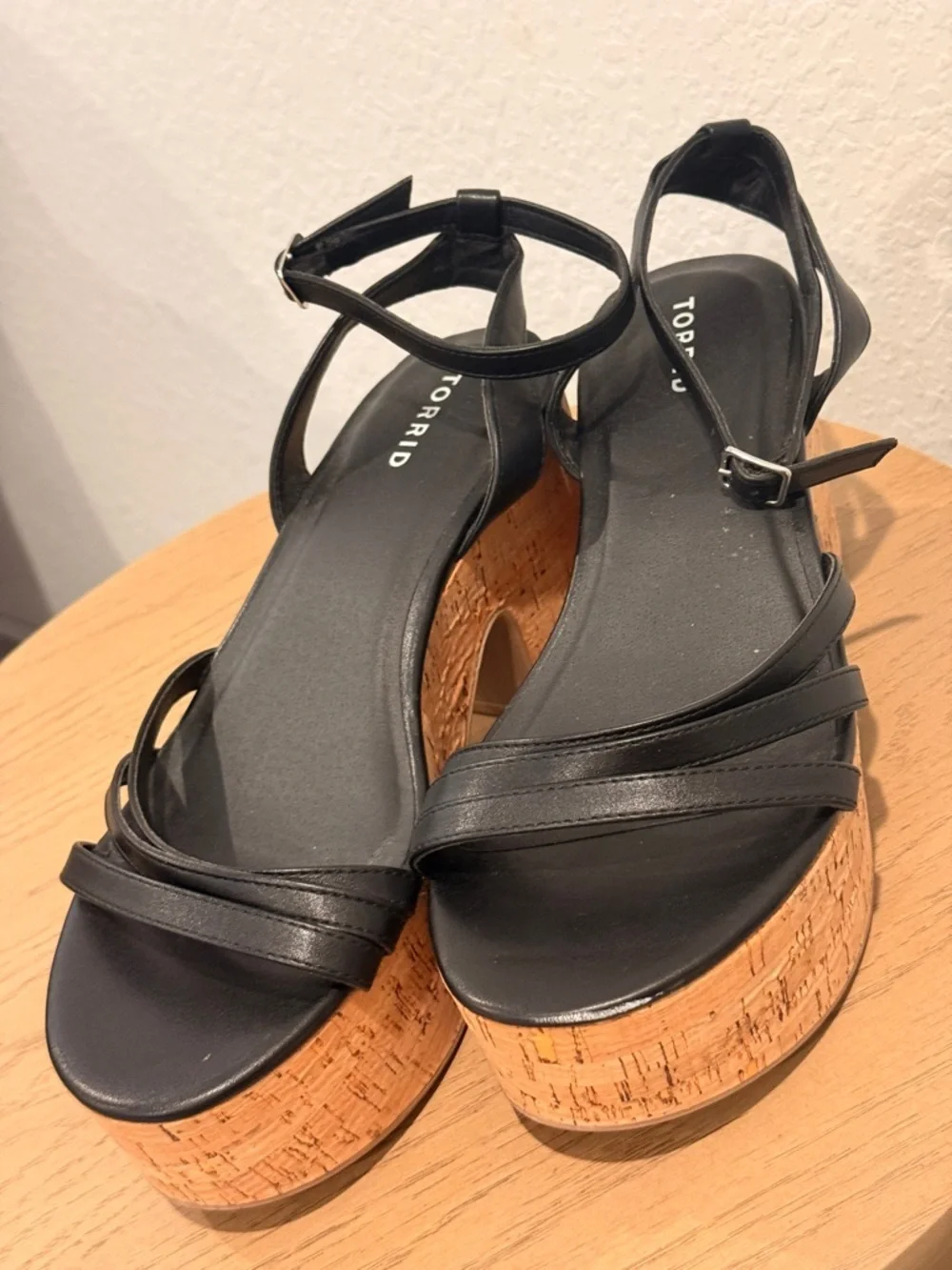torrid Black Leather‎ Strappy Cork Platform Sandals